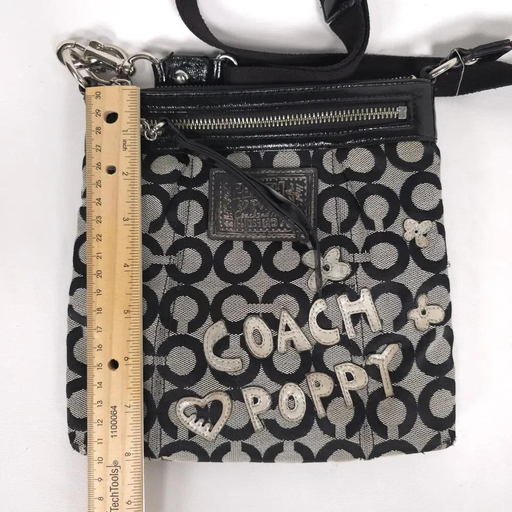 COACH Women’s Crossbody Signature Black Jacquard Patent Trim Bag